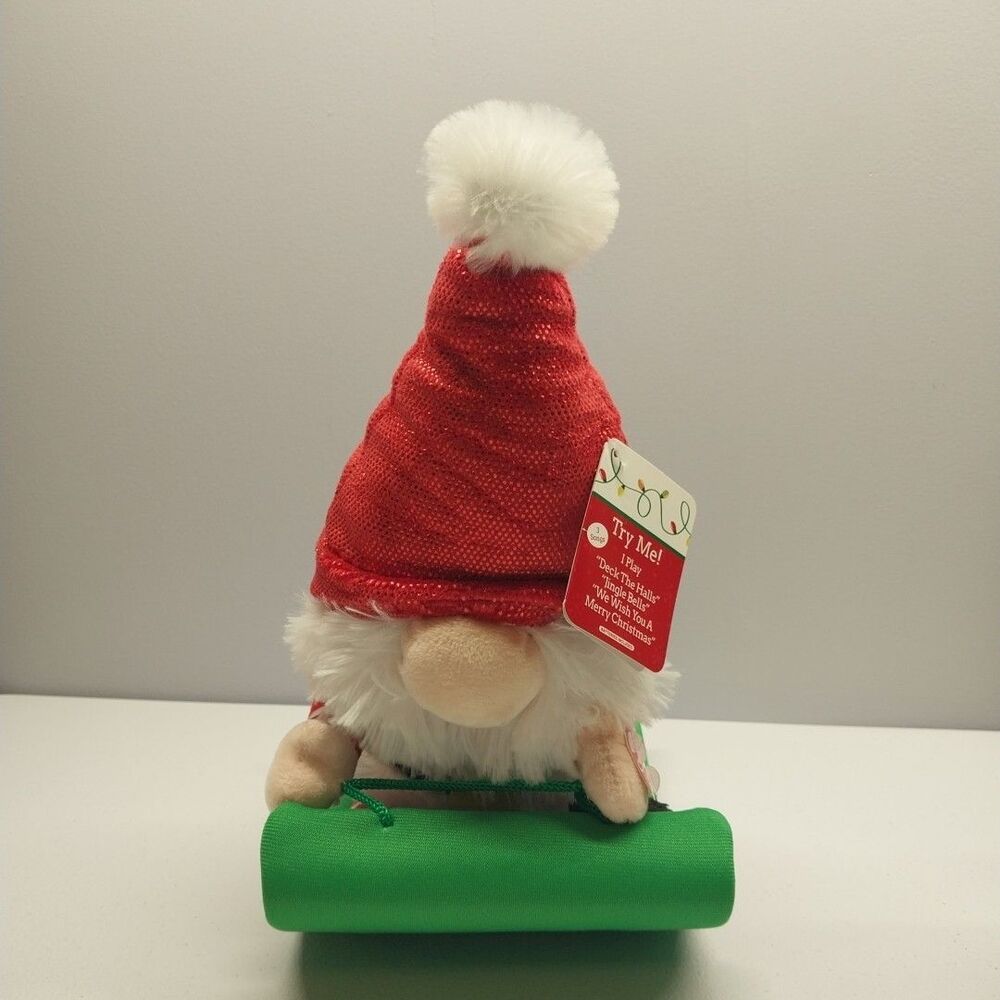 Dan Dee Animated Christmas Gnome Plush Rocking Sled Musical Sings 3 Songs Tested